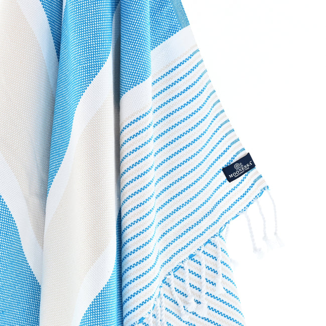 Turkish Towel, Beach Bath Towel, Moonessa Gold Coast Series, Handwoven, Combed Natural Cotton, 420g, Turquoise-Beige, hanging close-up