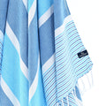 Turkish Towel, Beach Bath Towel, Moonessa Gold Coast Series, Handwoven, Combed Natural Cotton, 420g, Ocean Blues, hanging close-up