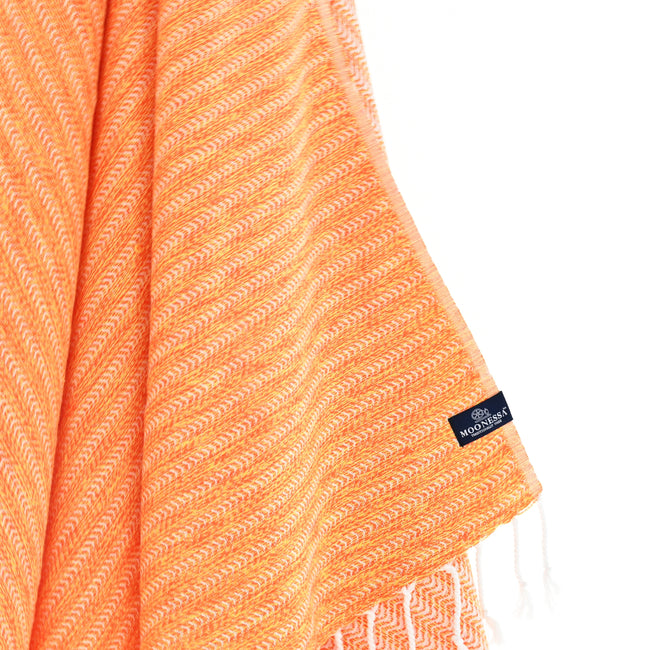 Turkish Towel, Beach Bath Towel, Moonessa Nairobi Series, Handwoven, Combed Natural Cotton, 470g, Orange-Yellow, hanging close-up