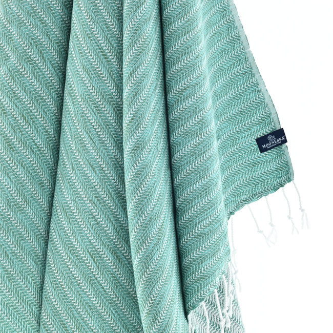 Turkish Towel, Beach Bath Towel, Moonessa Nairobi Series, Handwoven, Combed Natural Cotton, 470g, Teal-Mint, hanging close-up