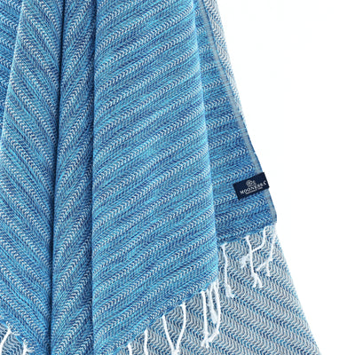 Turkish Towel, Beach Bath Towel, Moonessa Nairobi Series, Handwoven, Combed Natural Cotton, 470g, Navy-Turquoise, hanging close-up