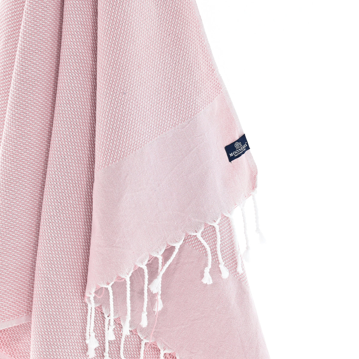 Turkish Towel, Beach Bath Towel, Moonessa Berlin Series, Handwoven, Combed Natural Cotton, 400g, Candy Pink, hanging close-up