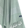 Turkish Towel, Beach Bath Towel, Moonessa Berlin Series, Handwoven, Combed Natural Cotton, 400g, Khaki Green, hanging close-up