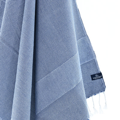 Turkish Towel, Beach Bath Towel, Moonessa Berlin Series, Handwoven, Combed Natural Cotton, 400g, Royal Blue, hanging close-up