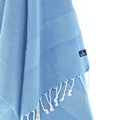 Turkish Towel, Beach Bath Towel, Moonessa Berlin Series, Handwoven, Combed Natural Cotton, 400g, Blue, hanging close-up