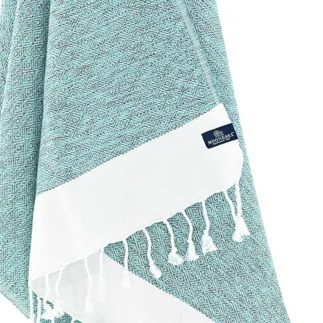 Turkish Towel, Beach Bath Towel, Moonessa Madrid Series, Handwoven, Combed Natural Cotton, 420g, Mint, hanging close-up