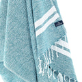 Turkish Towel, Beach Bath Towel, Moonessa Istanbul Series, Handwoven, Combed Natural Cotton, 490g, Teal-White, hanging close-up