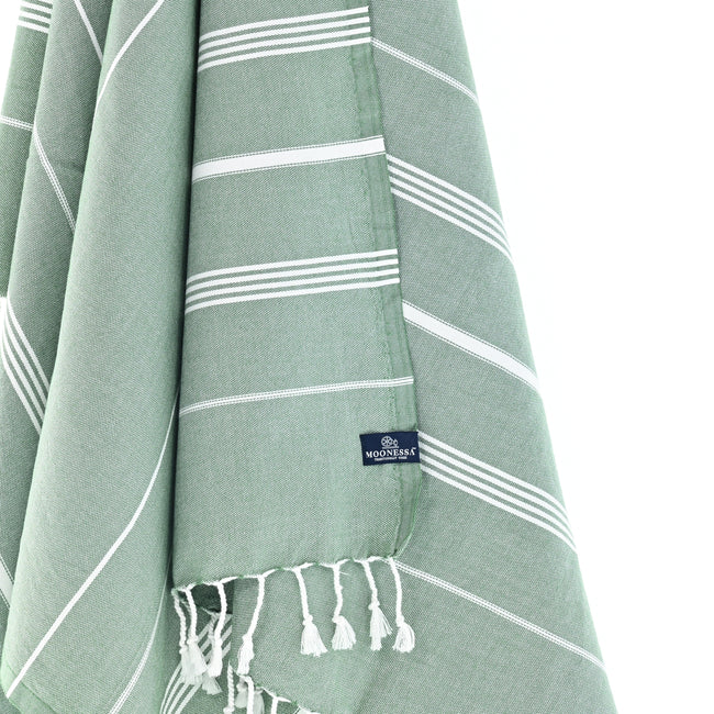 Turkish Towel, Beach Bath Towel, Moonessa Buldan Series, Handwoven, Combed Natural Cotton, 330g, Khaki Green, hanging close-up