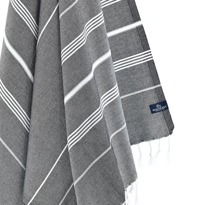 Turkish Towel, Beach Bath Towel, Moonessa Buldan Series, Handwoven, Combed Natural Cotton, 330g, Black, hanging close-up