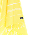 Turkish Towel, Beach Bath Towel, Moonessa Buldan Series, Handwoven, Combed Natural Cotton, 330g, Yellow, hanging close-up