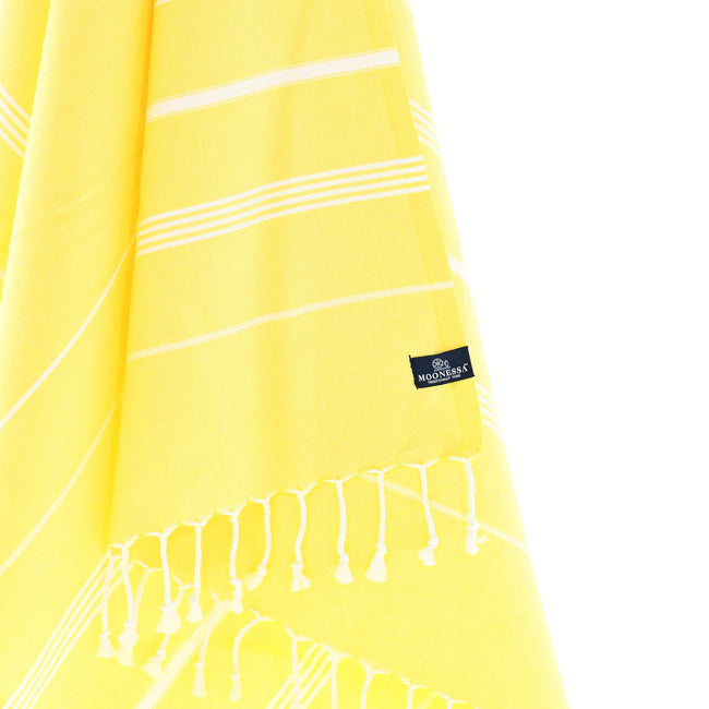 Turkish Towel, Beach Bath Towel, Moonessa Buldan Series, Handwoven, Combed Natural Cotton, 330g, Yellow, hanging close-up
