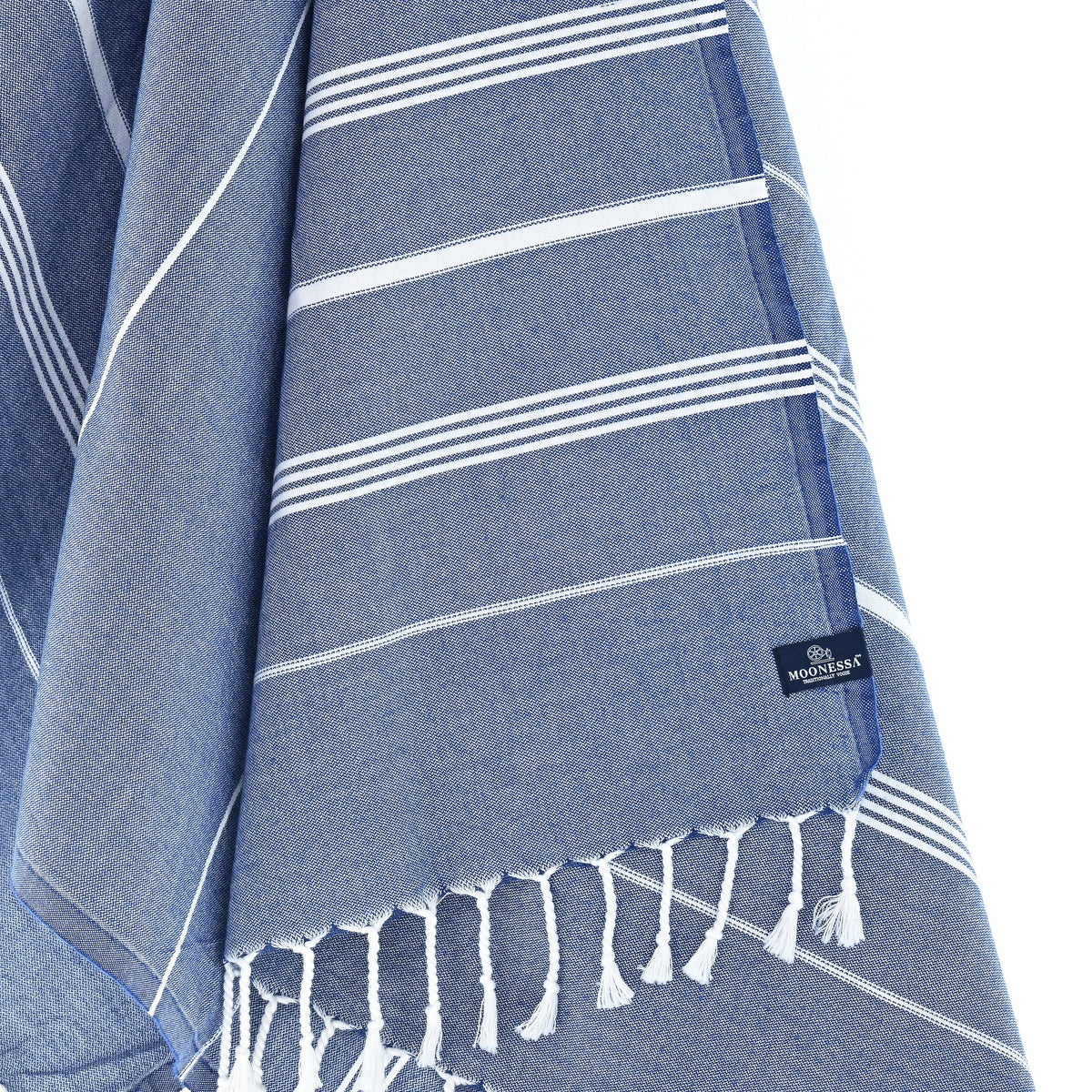 Turkish Towel, Beach Bath Towel, Moonessa Buldan Series, Handwoven, Combed Natural Cotton, 330g, Navy, hanging close-up
