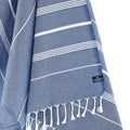 Turkish Towel, Beach Bath Towel, Moonessa Buldan Series, Handwoven, Combed Natural Cotton, 330g, Navy, hanging close-up
