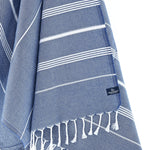 Turkish Towel, Beach Bath Towel, Moonessa Buldan Series, Handwoven, Combed Natural Cotton, 330g, Navy, hanging close-up