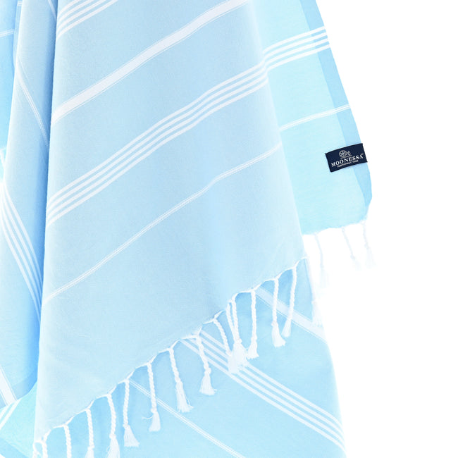 Turkish Towel, Beach Bath Towel, Moonessa Buldan Series, Handwoven, Combed Natural Cotton, 330g, Light Blue, hanging close-up