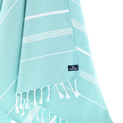 Turkish Towel, Beach Bath Towel, Moonessa Buldan Series, Handwoven, Combed Natural Cotton, 330g, Mint, hanging close-up