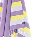 Turkish Towel, Beach Bath Towel, Moonessa Swan River Series, Handwoven, Combed Natural Cotton, 330g, Purple-Lilac-Yellow, hanging close-up
