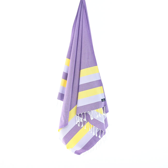 Turkish Towel, Beach Bath Towel, Moonessa Swan River Series, Handwoven, Combed Natural Cotton, 330g, Purple-Lilac-Yellow, hanging