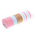 Turkish Towel, Beach Bath Towel, Moonessa Bondi Beach Series, Handwoven, Combed Natural Cotton, 330g, Coral Red-Light Blue, roll