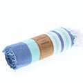 Turkish Towel, Beach Bath Towel, Moonessa Bondi Beach Series, Handwoven, Combed Natural Cotton, 330g,Navy-Mint, roll