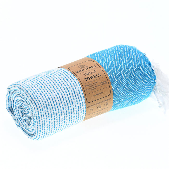 Turkish Towel, Beach Bath Towel, Moonessa Milan Series, Handwoven, Combed Natural Cotton, 410g, Turquoise, roll