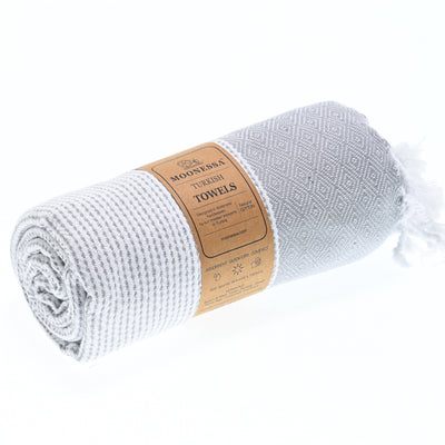 Turkish Towel, Beach Bath Towel, Moonessa Milan Series, Handwoven, Combed Natural Cotton, 410g, Grey, roll