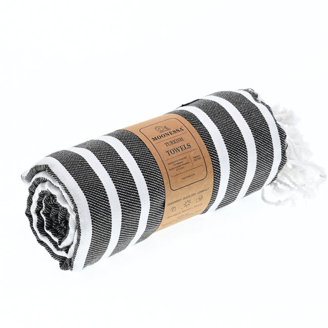 Turkish Towel, Beach Bath Towel, Moonessa Oxford Series, Handwoven, Combed Natural Cotton, 410g, Black-White, roll