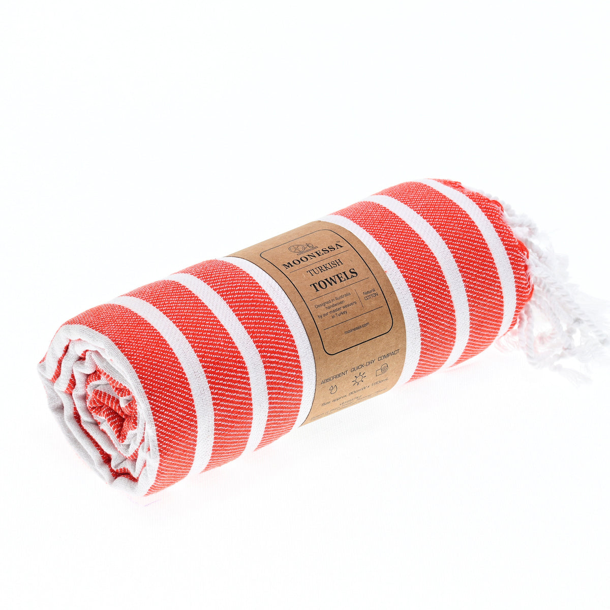 Turkish Towel, Beach Bath Towel, Moonessa Oxford Series, Handwoven, Combed Natural Cotton, 410g, Vermilon-White, roll
