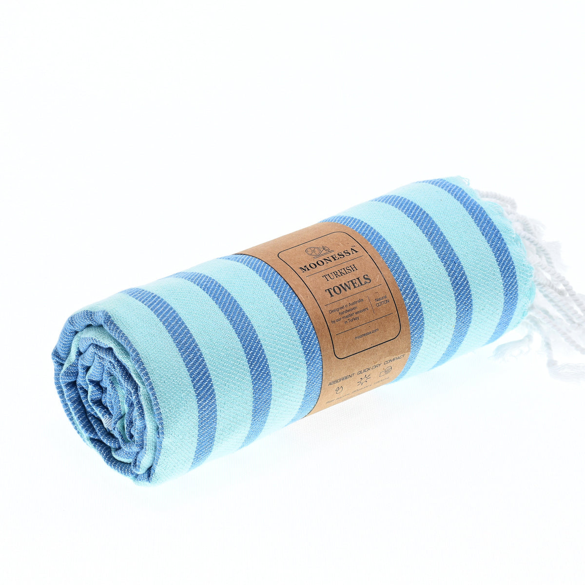 Turkish Towel, Beach Bath Towel, Moonessa Oxford Series, Handwoven, Combed Natural Cotton, 410g, Navy-Mint, roll