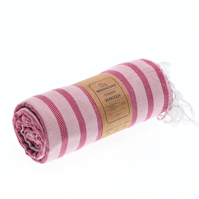 Turkish Towel, Beach Bath Towel, Moonessa Oxford Series, Handwoven, Combed Natural Cotton, 410g, Rose Pink-Mauve, roll