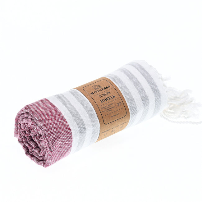 Turkish Towel, Beach Bath Towel, Moonessa Avalon Series, Handwoven, Combed Natural Cotton, 300g, Mauve-Grey, roll