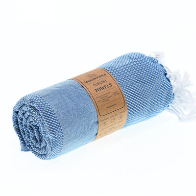 Turkish Towel, Beach Bath Towel, Moonessa Berlin Series, Handwoven, Combed Natural Cotton, 400g, Blue, roll