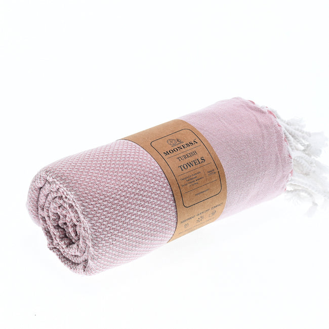 Turkish Towel, Beach Bath Towel, Moonessa Berlin Series, Handwoven, Combed Natural Cotton, 400g, Candy Pink, roll
