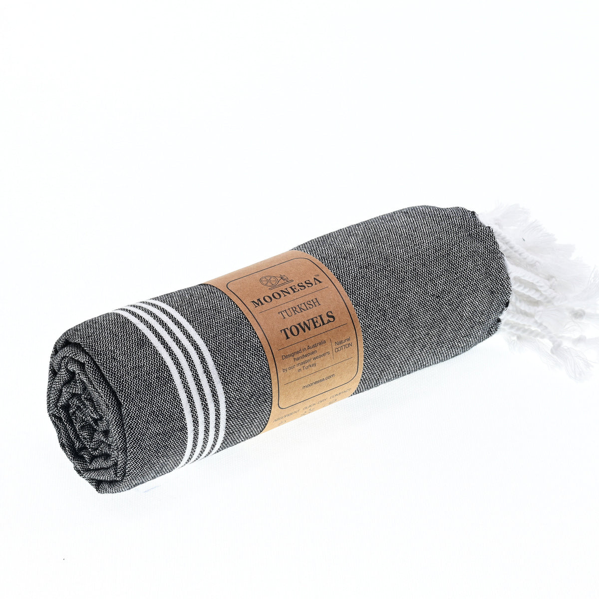 Turkish Towel, Beach Bath Towel, Moonessa Buldan Series, Handwoven, Combed Natural Cotton, 330g, Black, roll