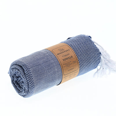 Turkish Towel, Beach Bath Towel, Moonessa Berlin Series, Handwoven, Combed Natural Cotton, 400g, Royal Blue, roll