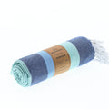 Turkish Towel, Beach Bath Towel, Moonessa Swan River Series, Handwoven, Combed Natural Cotton, 330g, Denim-Mint-Light Blue, roll