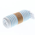 Turkish Towel, Beach Bath Towel, Moonessa Gold Coast Series, Handwoven, Combed Natural Cotton, 420g, Turquoise-Beige, roll