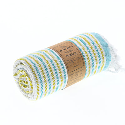 Turkish Towel, Beach Bath Towel, Moonessa Gold Coast Series, Handwoven, Combed Natural Cotton, 420g, Turquoise-Yellow, roll