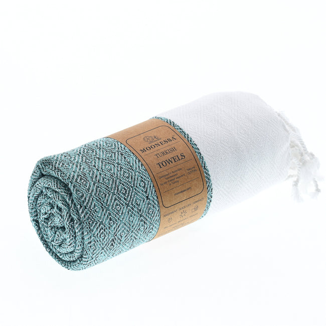 Turkish Towel, Beach Bath Towel, Moonessa Madrid Series, Handwoven, Combed Natural Cotton, 420g, Mint, roll