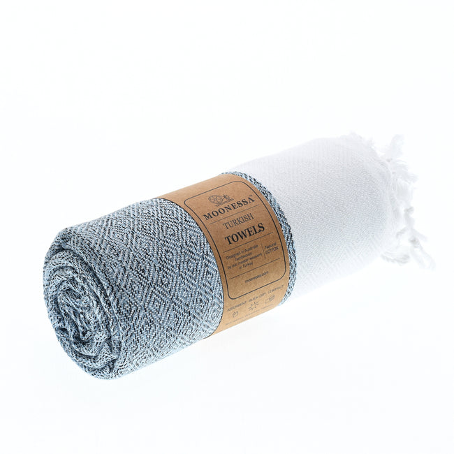 Turkish Towel, Beach Bath Towel, Moonessa Madrid Series, Handwoven, Combed Natural Cotton, 420g, Ice Blue, roll