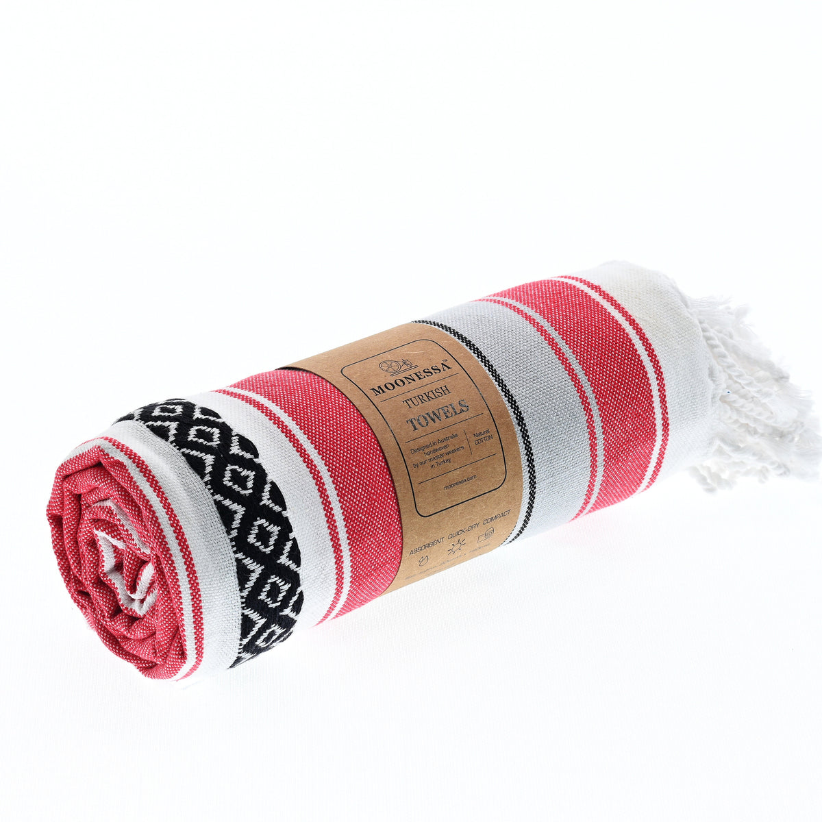 Turkish Towel, Beach Bath Towel, Moonessa Mexican Series, Handwoven, Combed Natural Cotton, 350g, Vermilon, roll